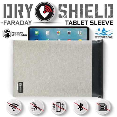 Mission Darkness Dry Shield Faraday Tablet Sleeve // Slim Waterproof Dry Bag for Tablets + RF Shielding Liner // Signal Blocking, Anti-Tracking, EMP Shield, Data Privacy, Electronic Device Security