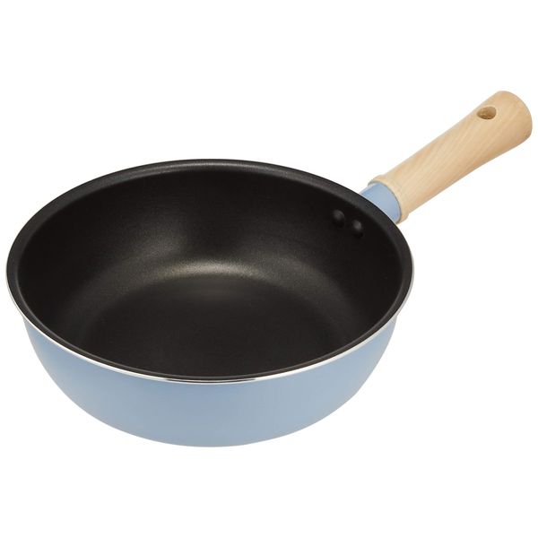 Wahei Freiz RB-1901 Deep Frying Pan for 2-3 People, 8.3 inches (21 cm), Blue, Baking, Stir-fry, Boil, Frying, Fluorine Resin Processing, Induction and Gas Compatible, Petit Kit