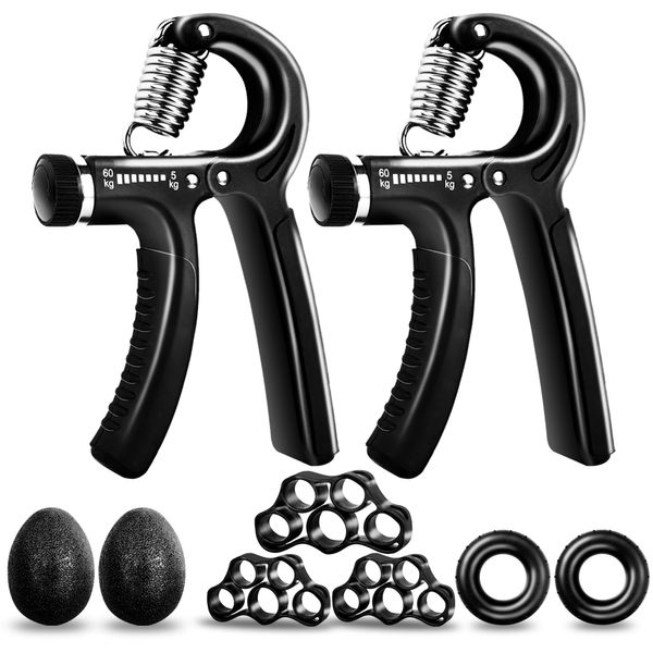 ELLEWIN Hand Grip Strengthener 9 Pack Forearm Exerciser Kit 2 Adjustable Resistance Grip Strength Finger Exerciser Vein Trainer Ring Hand Extension Exerciser Stress Relief Ball Workout Ring for