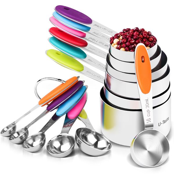 U-Taste 18/8 Stainless Steel Measuring Cups and Spoons Set of 12, Baking & Cooking, 7 Measuring Cups & 5 Measuring Spoons (Color)