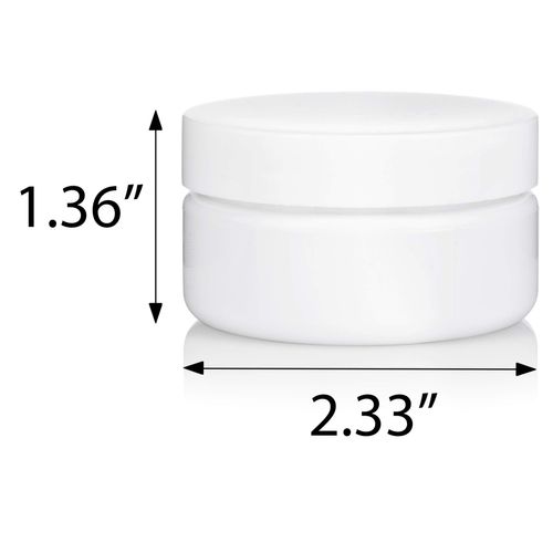 (6 pack) 2 oz White Low Profile Shallow PET Plastic Jar with White Lid