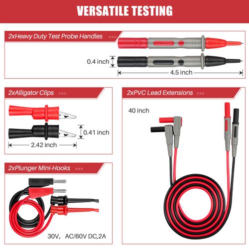 AstroAI 8Pcs Multimeter Test Leads Set with Alligator Clips, Plunger Test Mini Hooks and Test Probes 1000V 10A CAT III & CAT IV 600V for Fluke, KAIWEETS, INNOVA Multimeter, Voltmeter, Clamp Meter