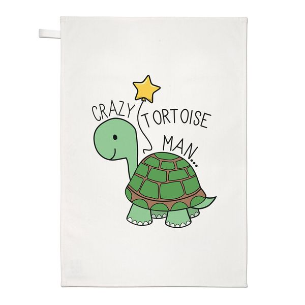 Crazy Tortoise Man Tea Towel Dish Cloth Animal Joke Pet Dad Fathers Day Funny