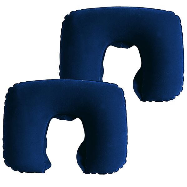 Pack of Two Inflatable Blow up Neck Pillow for Holiday and Travel Comfort. Compact and Light for Easy Storage (Royal Blue)