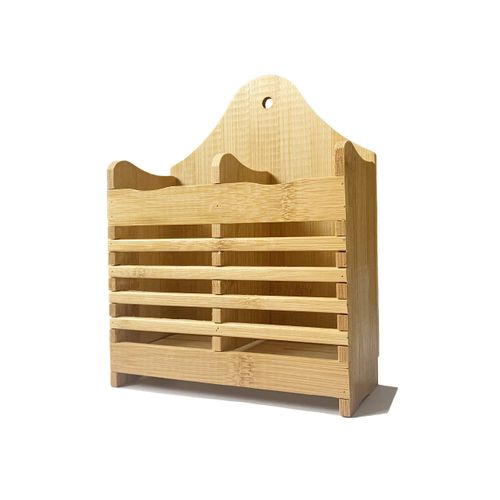Bamboo Wooden Cutlery Organiser Kitchen Utensils Holder Hanging Utensil Pot Chopstick Holder, Kitchen Drying Rack with 2 Compartments for Wooden Spoon, Spatula Holder, Washing Up Tableware Drainer
