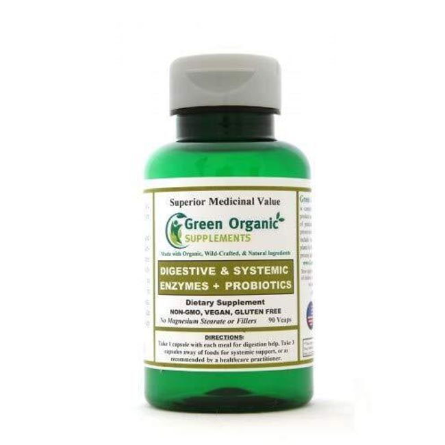 Green Organic Digestive & Systemic, Enzymes and Probiotics 90 Vegan Capsule