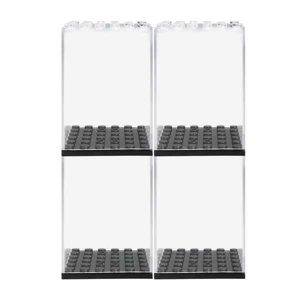 EKIND Acrylic Display Case Compatible for Minifigures, Building Block Toy Models, Buildings Toys Storage, Stackable Removable High Transparency Dustproof Display Case(4PCS)