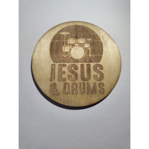 Handmade Round Laser Cut Magnet - Jesus & Drums