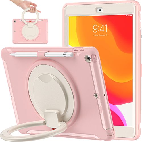 BATYUE for iPad 9th/ 8th/ 7th Generation Case (iPad 10.2 Case 2021/2020/2019) with Screen Protector,Rugged Case with Rotating Stand/Pencil Holder/Pencil Cap Holder (Cheery Pink)