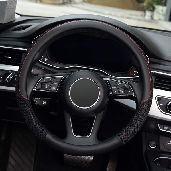 KAFEEK Steering Wheel Cover, Universal 15 inch, Microfiber Leather Viscose, Breathable, Anti-Slip,Warm in Winter and Cool in Summer, Black
