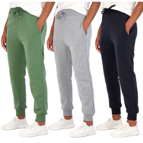 Real Essentials Womens Fleece Jogger Sweatpants with Pocket Sweat Pants Warm Soft Winter Running Bottoms French Terry Sports Lounge Active Ladies Clothing Clothes Fashion, Set 12, XL, Pack of 3
