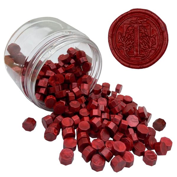 200pcs Burgundy Wax Seal Beads Octagon Sealing Wax Beads Wine Red for Wedding Invitations Wax Seal Stamp Xmas Gift Wrapping Card Envelope Seal