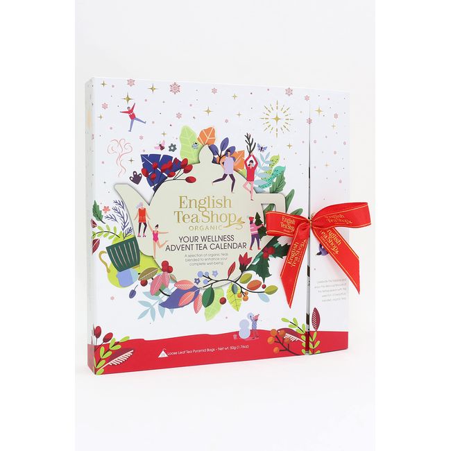 English Tea Shop Organic Book Style White Advent Calendar - 25 Loose Leaf Tea Pyramid Bags - 13 Different Flavours., 50 g, U058977