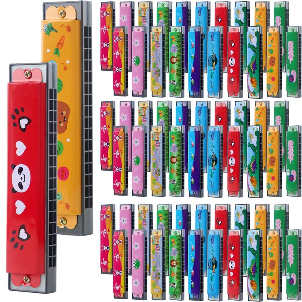 15 Pack Harmonica Toy for Kids Cartoon Harmonica with Double Row of 16 Holes Musical Instrument Toy for Toddler Kids Adult Beginners' Musical Instrument Toy Gift, Random Color Pattern