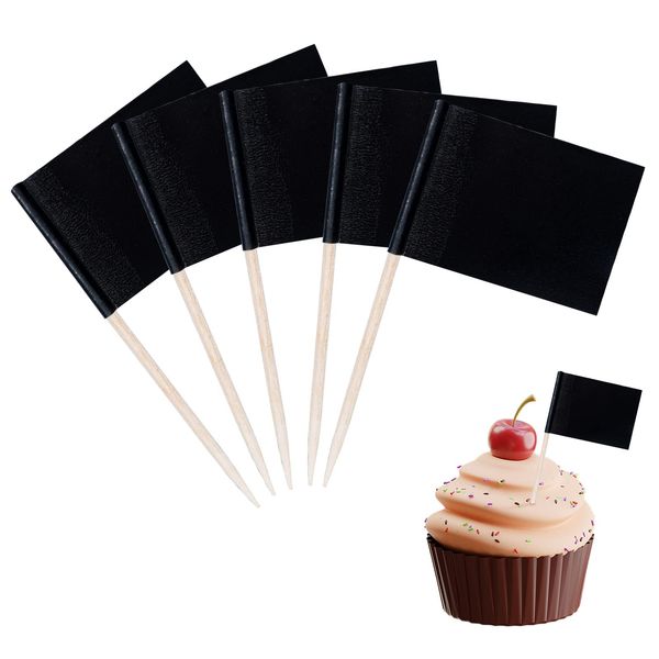 100PCS Blank Toothpick Flags Cupcake Toppers Decorations for Party, Cocktail Sticks Flags Food Labels Food Flags for Fruit Salad Cheese Plate Baby Shower Wedding Birthday Party Supplies - Black