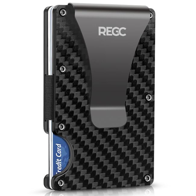 REGC Carbon Fiber Wallet, Metal Money Clip Wallet, RFID Blocking Minimalist Wallet for Men Slim Aluminum Holder Pocket Cash Credit Card Holder