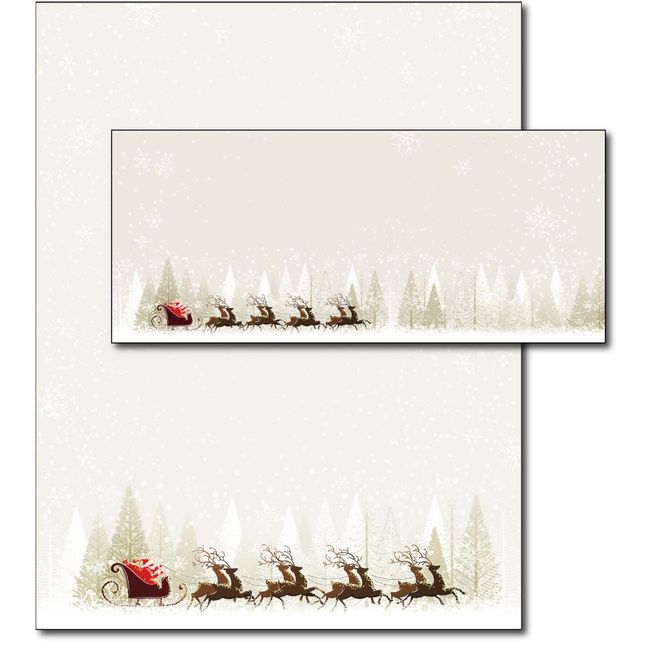 Santa & Reindeer Holiday Letterhead & Envelopes (40 Set Pack)