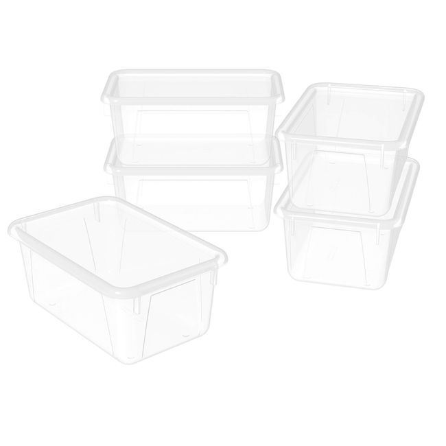 Storex Small Cubby Bins – Plastic Storage Containers for Classroom with Non-Snap Lid, 12.2 x 7.8 x 5.1 inches, Translucent, 5-Pack (62436U05C)