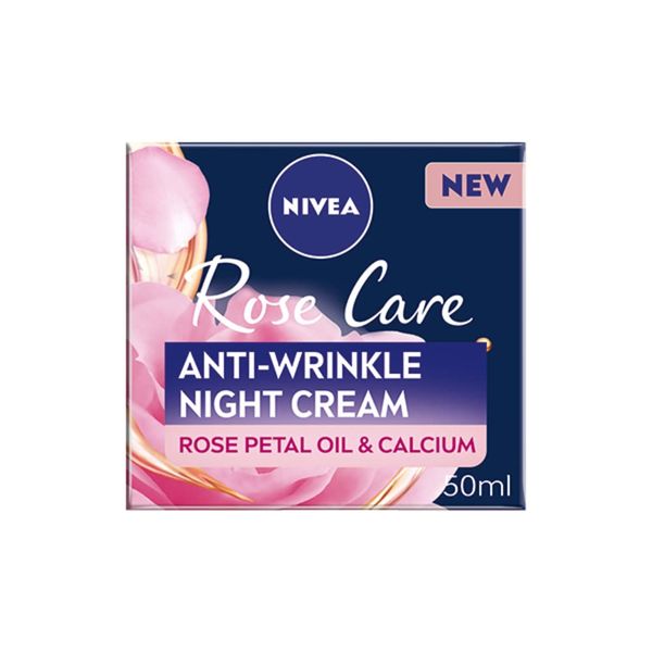 NIVEA Rose Care Anti-Wrinkle Night Cream (50ml), Anti-Wrinkle Face Cream with Nourishing and Skin Firming Properties Made with Rose Petal Oil, Calcium, and Creatine