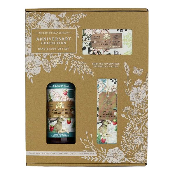 The English Soap Company Anniversary Hand and Body Gift Box Jasmine & Wild Strawberry