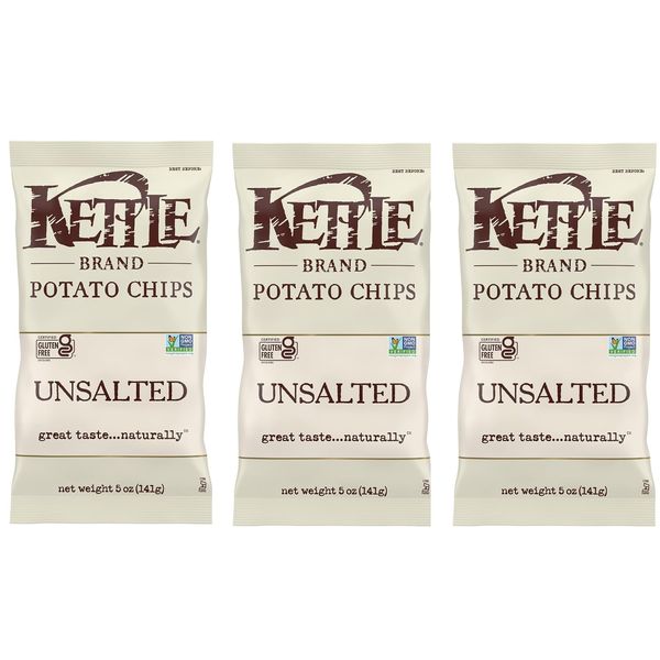 Kettle Chips Unsalted 8.5 Ounce (Pack of 3)