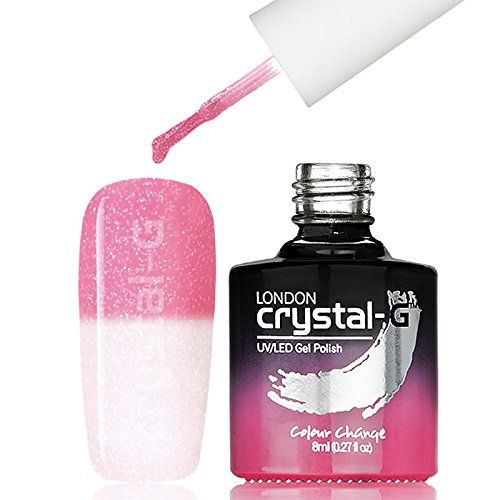 Crystal-G - TH16 - Mid Pink to Semi Sheer Milky White/Pink Shade - Shimmer Glitter UV LED Gel Nail Polish Varnish - Thermal Colour Change - 8ml - ***REQUIRE UV/LED LAMP TO DRY GEL***