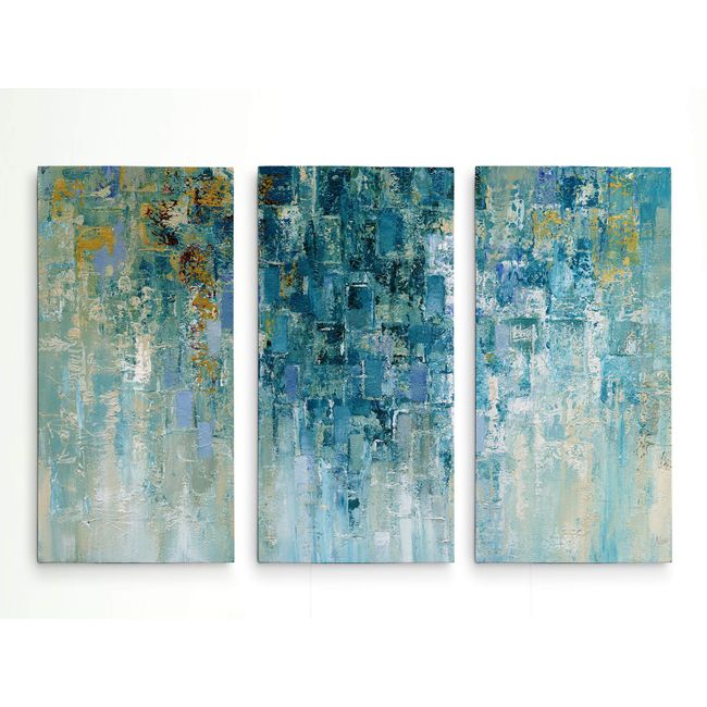 Renditions Gallery Canvas Wall Art Paintings for Wall Decorations Abstract Geometry Ocean Art Wall Hanging Canvas Prints for Bedroom Living Room Office Home Kitchen Wall Decor - 16"x32"x3panels