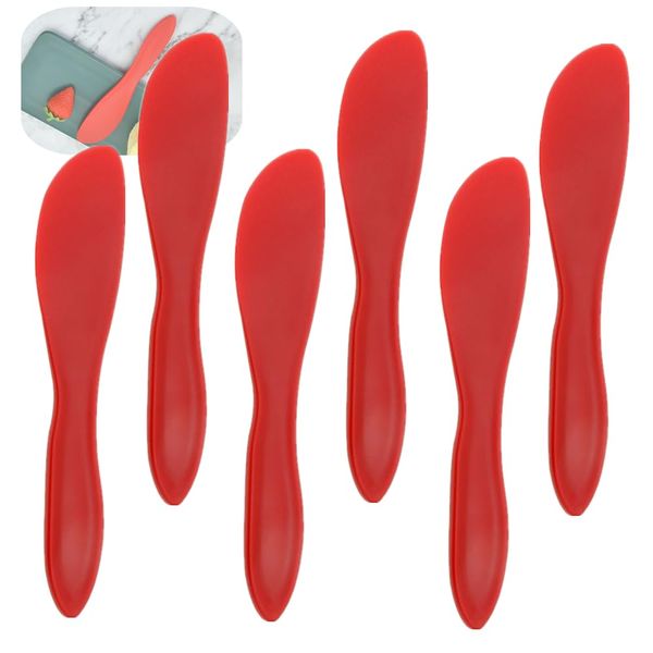 LSHEQYI 6 Pcs Plastic Butter Knife Versatile Butter Spreaders Kitchen Butter Knives Frosting Knives for Cheese Cream Icing Jam, Red, 7 x 1.4 Inch