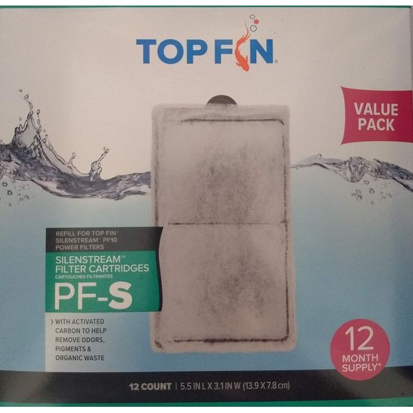 Top Fin Silenstream PF-S Refill for PF10 Power Filters 5.5in x 3.1- (12 Count) 1 Year Supply