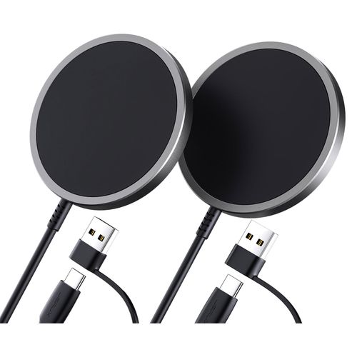 JSAUX Magnetic Wireless Charger 2-Pack Fast Magsafe Charger Compatible with MagSafe Charger, iPhone 15/15plus/15 Pro/15 Pro Max/iPhone 14 Plus/14 Pro Max, iPhone 13 12 Mini Mag Charger Airpods Black