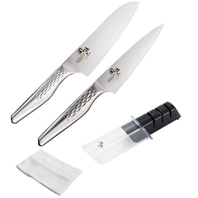 Kai AB-5156 AB-5163 AP-0308 Kai Knife Set, 6.5 inches (165 mm), Petty 4.7 inches (120 mm), Sharpener, Dish Towel