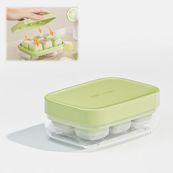 YonTens New Ice Cube Tray with Lid Ice Cube Maker Small Ice Cube Container Press Release Mold Easy Remove Stackable Easy Storage Ice Maker Ice Cube Case for Home Office Outdoor (6 Ice, Green)