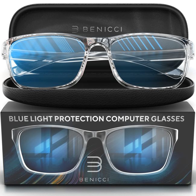 Stylish Blue Light Computer Blocking Glasses for Men and Women - Ease Digital Eye Strain, Dry Eyes, Headaches and Blurry Vision - Instantly Blocks Glare from Computers and Phone Screens, Case Included