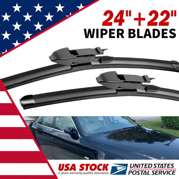 24"+22" Genuine Front Bracketless Windshield Wiper Blades Replacement All Season
