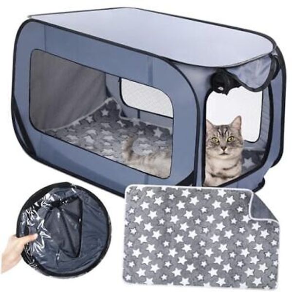 37 Inch Portable Cat Dog Crate with Mat Liner Pop up Dog Kennel Pet Tent Gray