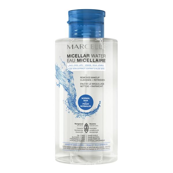 Marcelle Micellar Water, Normal Skin, Makeup Remover, Aloe Vera Extract, Sensitive Skin and Eyes, Oil-Free, Alcohol-Free, Fragrance-Free, Hypoallergenic, Cruelty-Free, 13.5 Fl. Oz.