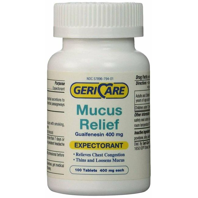 Gericare Mucus Relief Guaifenesin Expectorant Tablets 400 mg Each 100 Ct 12 Pack