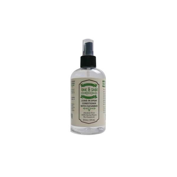 OAK & SAGE Homeopathic Leave-In Spray Conditioner With Cucumber - Unscented - 8oz, 100% Herbs/Plants, No Rinse, No Alcohol, No Chemicals - For Straight, Wavy, And Curly Hair Types