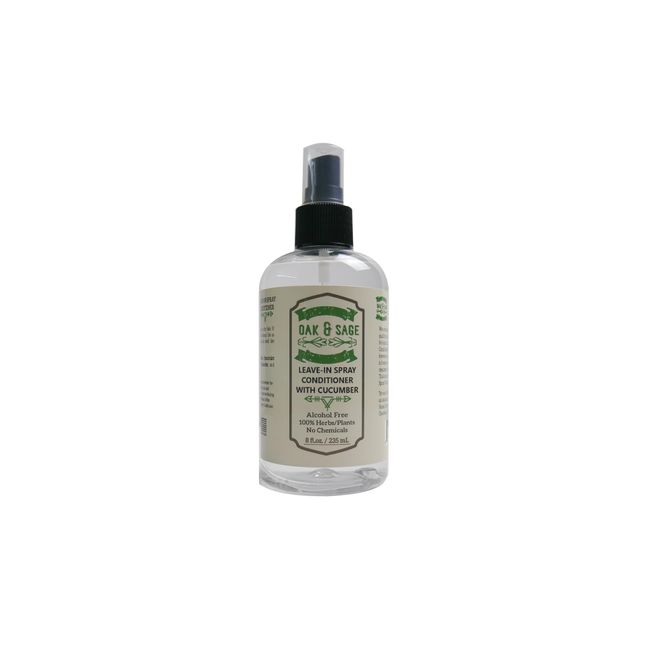 OAK & SAGE Homeopathic Leave-In Spray Conditioner With Cucumber - Unscented - 8oz, 100% Herbs/Plants, No Rinse, No Alcohol, No Chemicals - For Straight, Wavy, And Curly Hair Types