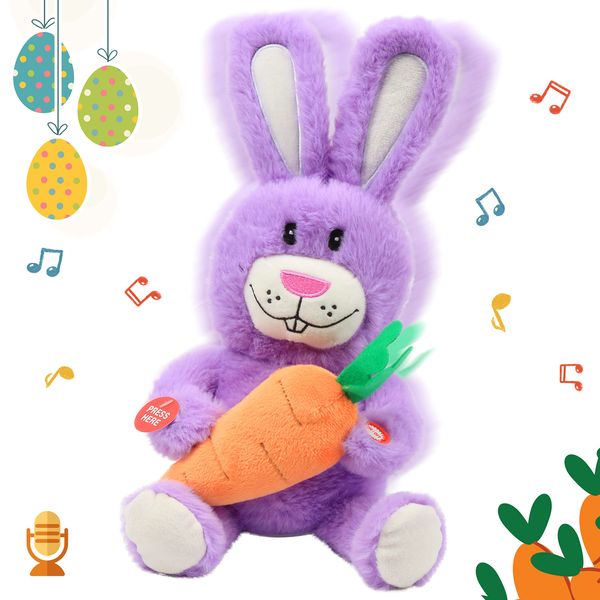 Hopearl Talking Singing Bunny Repeats What You Say Rabbit Musical Shaking Head Electric Interactive Animated Toy Speaking Plush Buddy Gifts for Toddlers, Purple, 15''