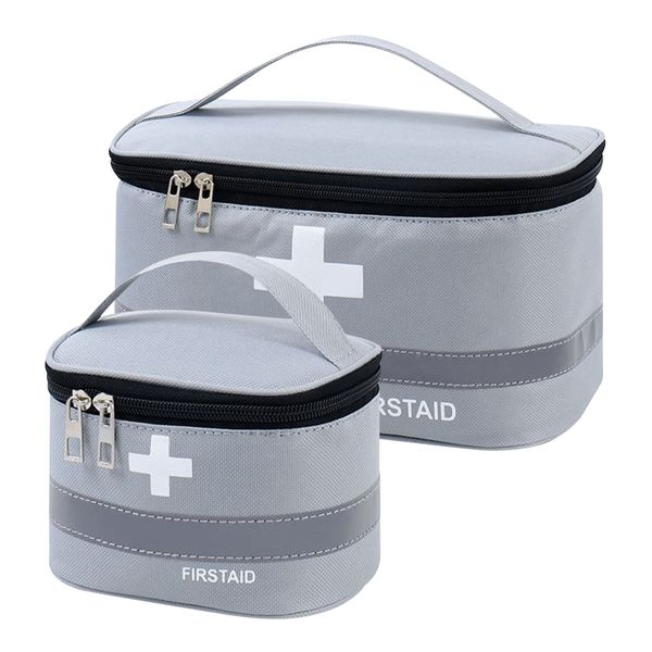 Olymajy 2 Pieces First Aid Kit Bags, Empty Medicine Bags, First Aid Bag Portable Grey Medical Medicine Bags for Outdoor Camping, Travel, Work (Deep Grey)