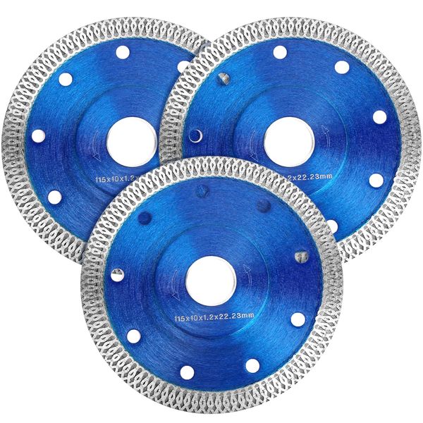 3PCS Diamond Saw Blades 115mm/4.5" Ultra Thin Cutting Disc for Angle Grinder Cutting Porcelain Tiles, 4.5" Wheel Disc Cut on Granite, Marble, Concrete, Tiles, Ceramics (Blue)