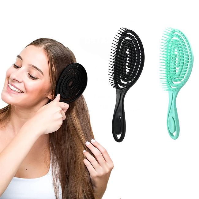 2 Pcs Hair Brush Unique Spiral Hairbrush Flexible Soft Pin Bristles for Women Men Wet and Dry Hair