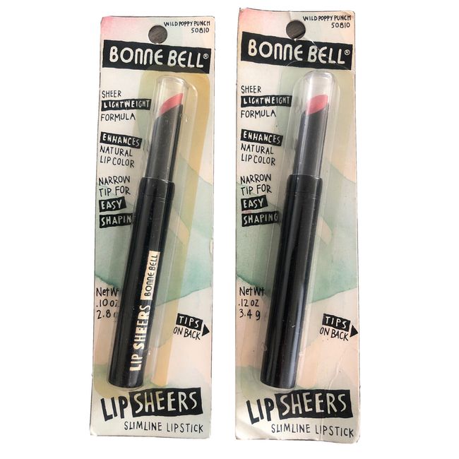 X 2~Bonne Bell Lip Sheers Slimline Lipstick Wild Poppy Punch 50810 Discontinued