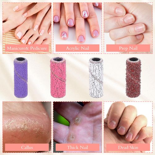 Oruola 60pcs Small Sanding Bands for Nail Drill,Nail Sanding Bands with 3.1mm Mandrel Drill Bits,80/120/180/240 Grit Nail File Sanding Bands for Acrylic Nails Gel Removing Manicure Nail Salon Use