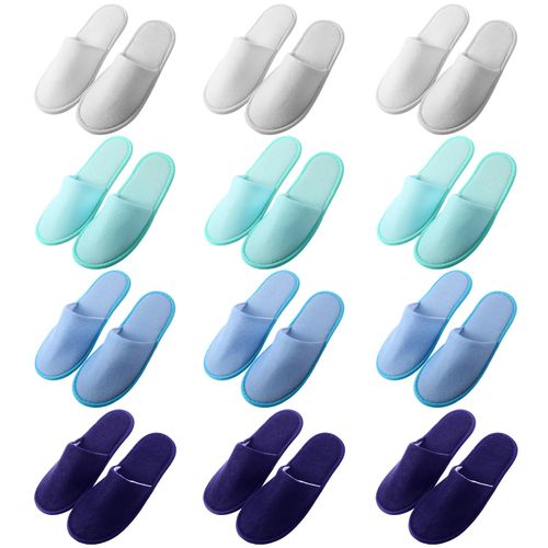 12 Pair House Slipper for Guest Non Slip Disposable Slipper for Travel Washable Reusable Hotel Slipper Bridesmaid Slipper for Spa Indoor Wedding Party (White, Blue Green, Sky Blue, Navy Blue)