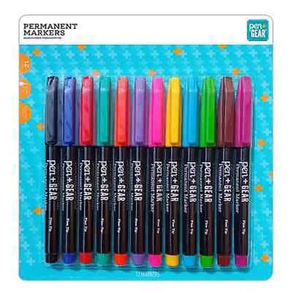 Pen Gear Permanent Marker, Fine Tip, 12 Count, Assorted Colors (V9)