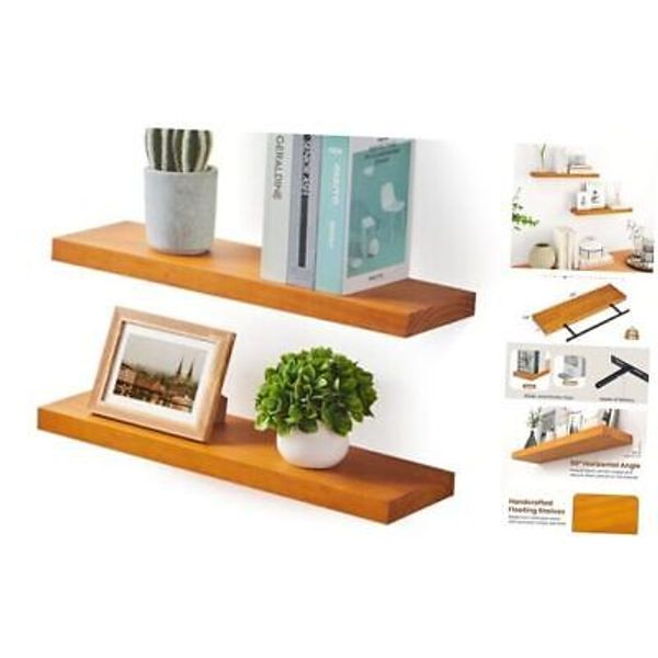 Wood Floating Shelves Set of 2, Rustic Pine Wood 24"W x 7"D x 1.4"H Honey Oak