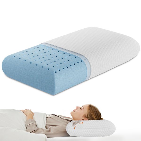 Cooling Memory Foam Neck Pillow with Pillowcase for Side Sleepers