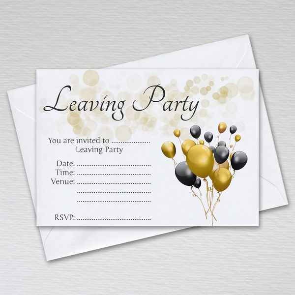 10-100 Pack of Farewell Leaving Party Invitations with Envelopes: Leavers Invites (Pack of 20 Black & Gold with Envelopes)